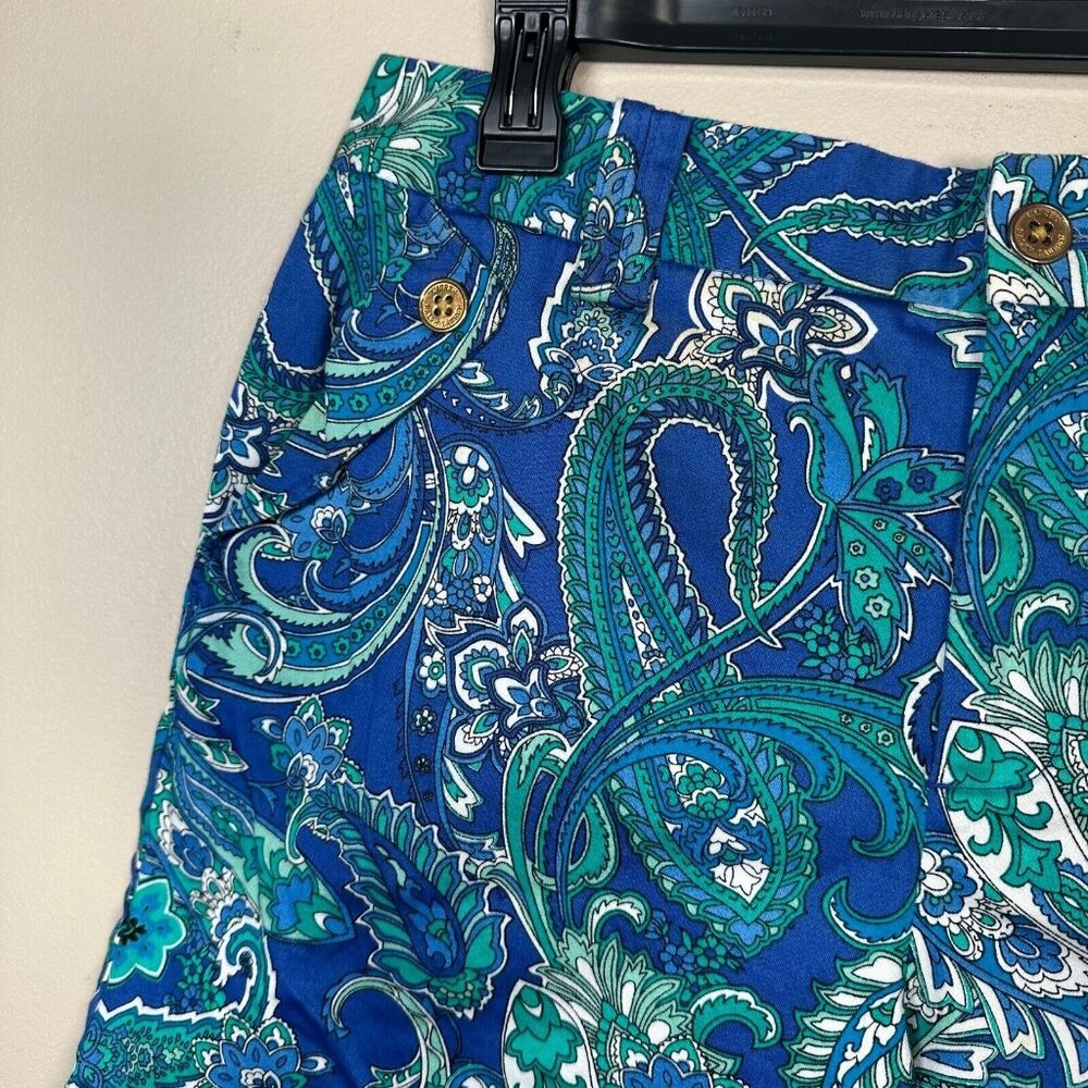 Lauren Ralph Lauren Size 10 Shorts Women Blue Green Paisley Floral Pockets Chino - Picture 8 of 10